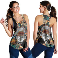 Native American Navajo Wolf Women Racerback Tank Grunge Pattern