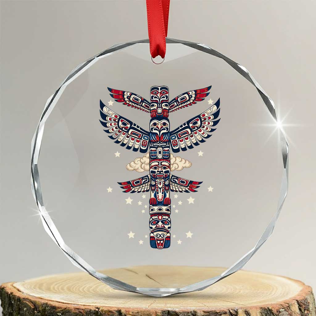 Native American Totem Pole Crystal Glass Ornament Pacific Northwest Indigenous Tribal
