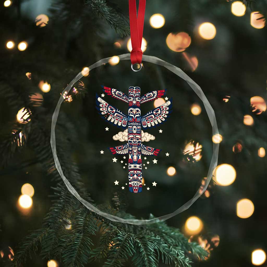 Native American Totem Pole Crystal Glass Ornament Pacific Northwest Indigenous Tribal