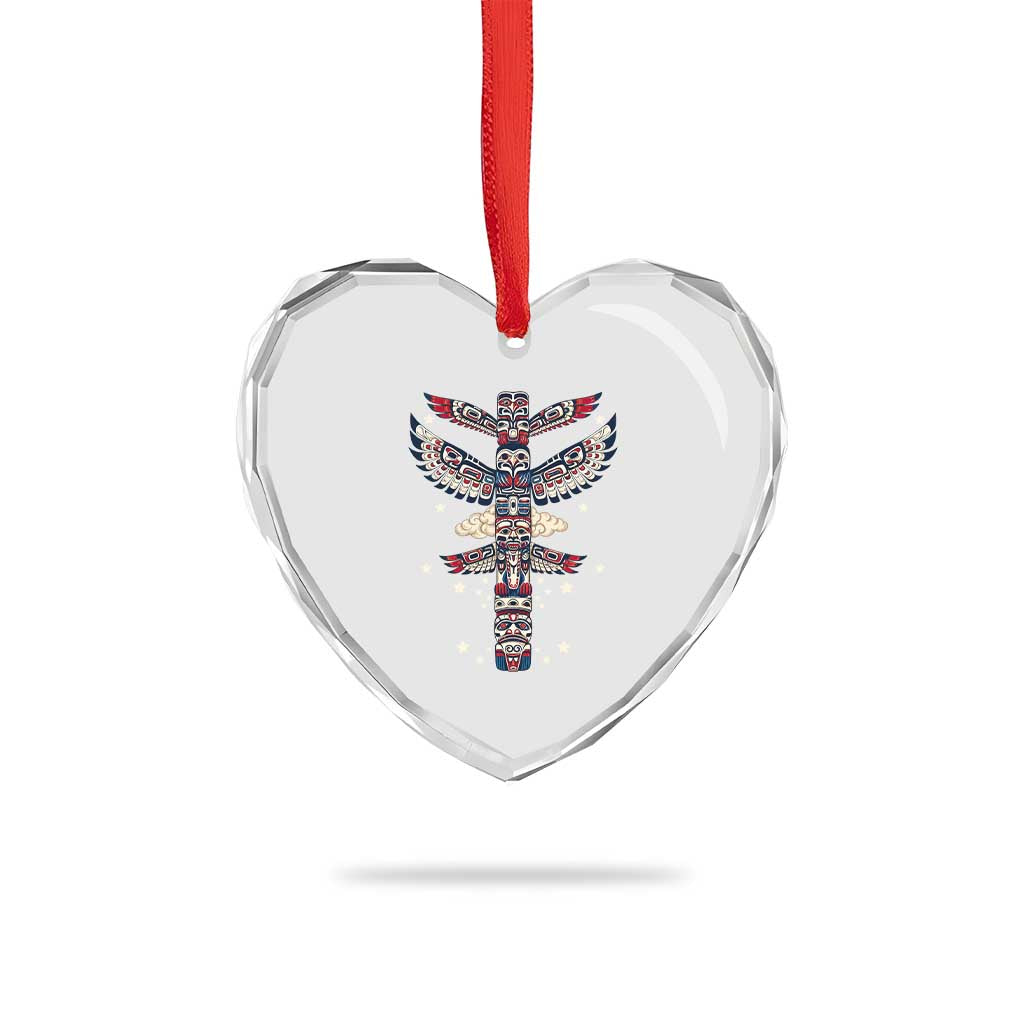Native American Totem Pole Heart Crystal Glass Ornament Pacific Northwest Indigenous Tribal