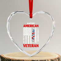 Native American Veteran USA Flag Patriotic Soldier Heart Crystal Glass Ornament