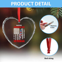 Native American Veteran USA Flag Patriotic Soldier Heart Crystal Glass Ornament