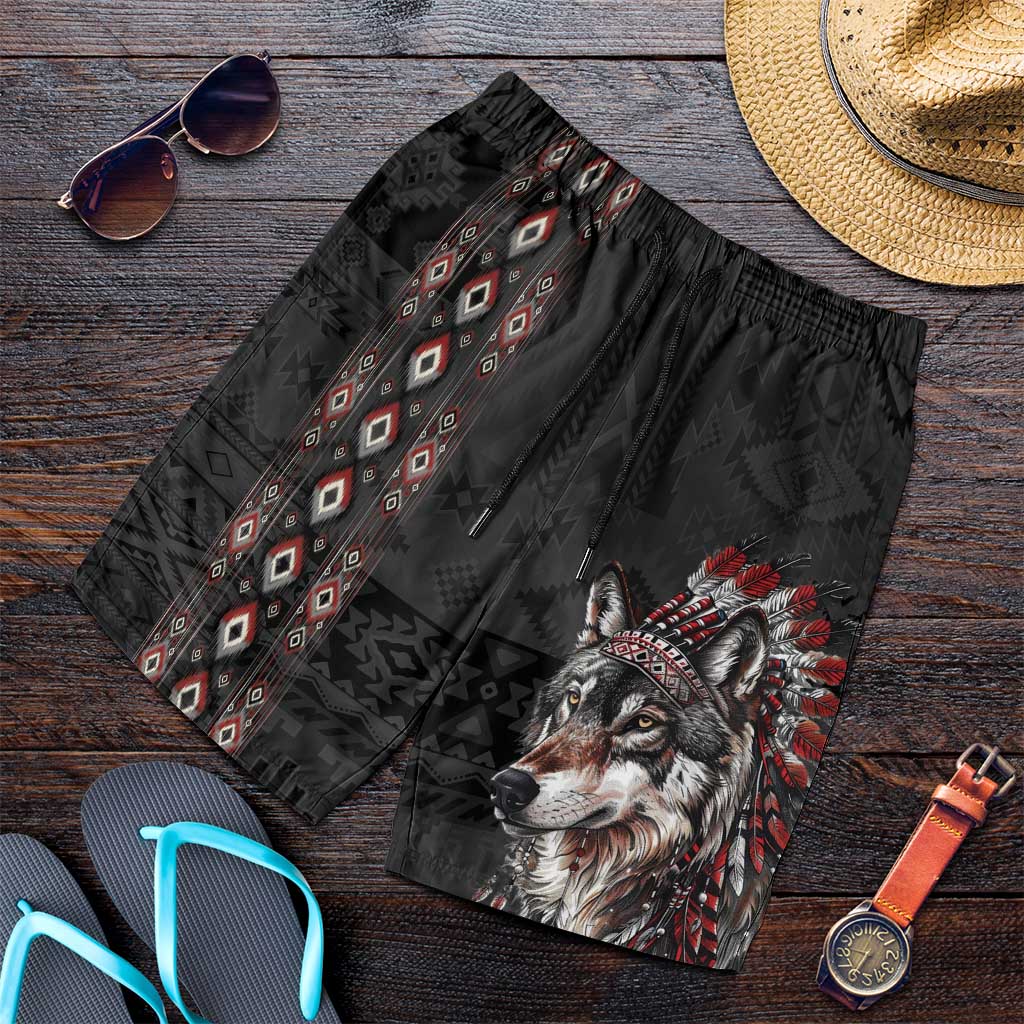 Native American Wolf Shorts for Men Tribal Pattern