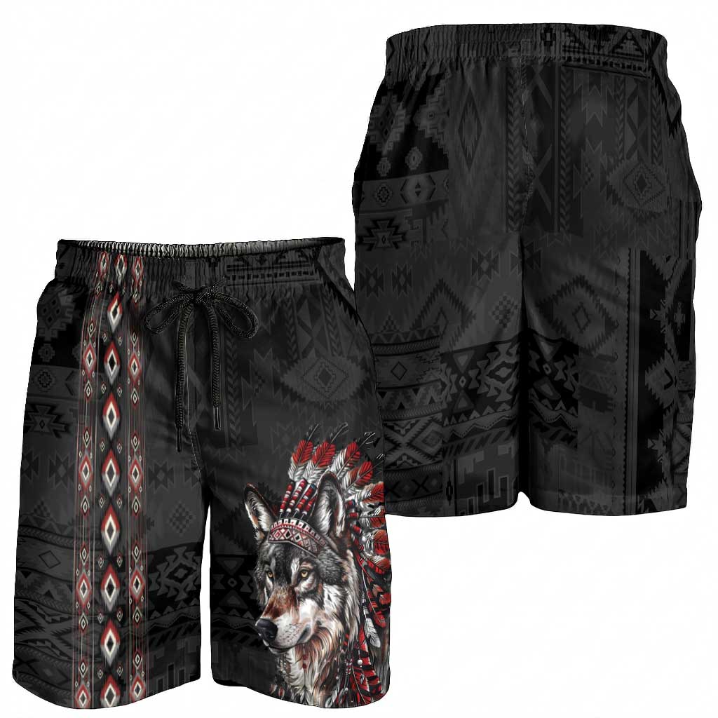 Native American Wolf Shorts for Men Tribal Pattern