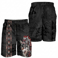 Native American Wolf Shorts for Men Tribal Pattern