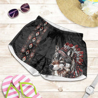 Native American Wolf Shorts for Women Tribal Pattern