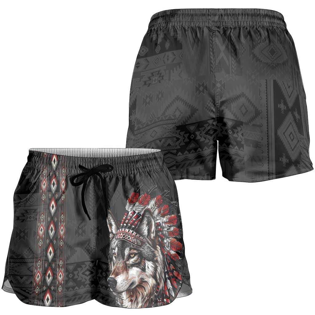 Native American Wolf Shorts for Women Tribal Pattern