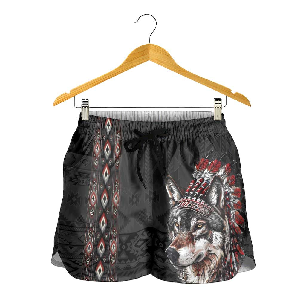 Native American Wolf Shorts for Women Tribal Pattern