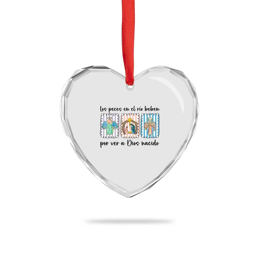 Nativity Scene Christian Christmas Heart Crystal Glass Ornament Feliz Navidad - Wonder Print Shop