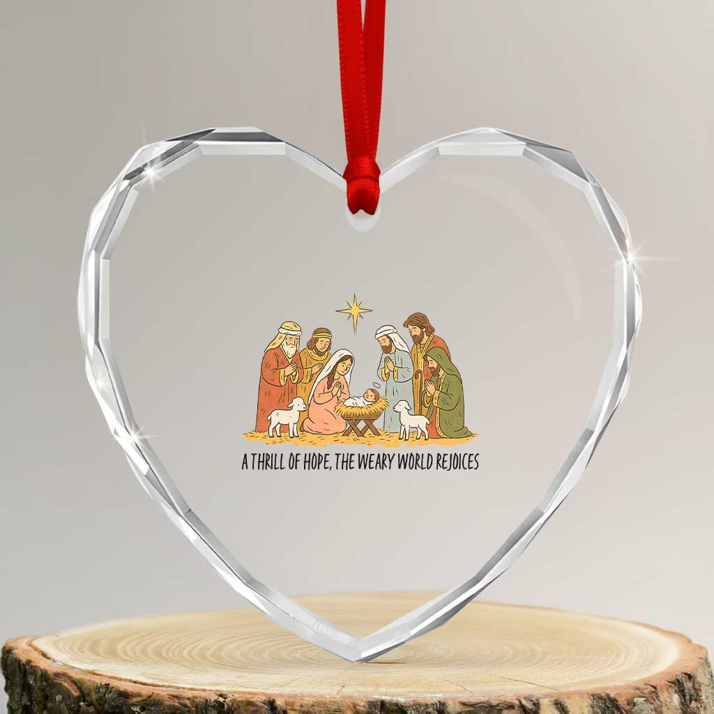 Nativity Scene Christmas Heart Crystal Glass Ornament Baby Jesus Christian Faith - Wonder Print Shop