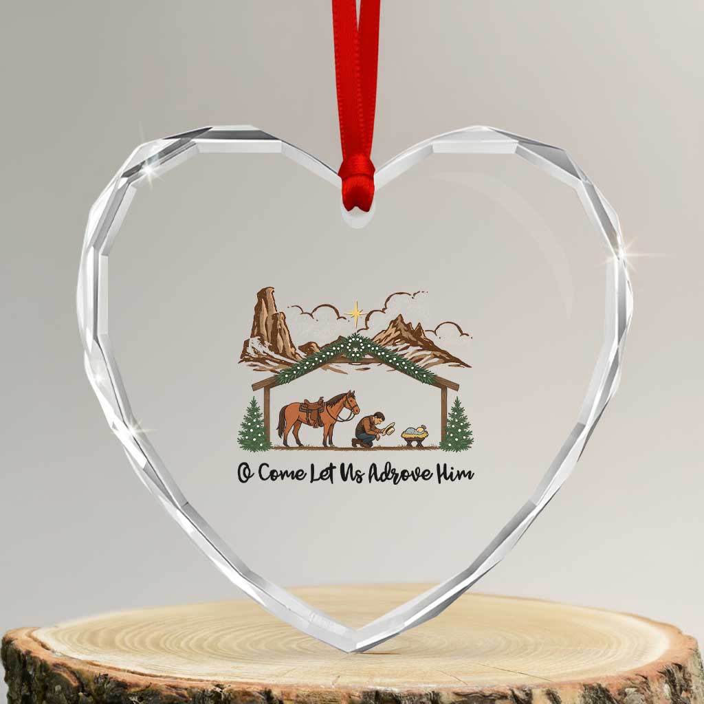 Nativity Scene Christmas Heart Crystal Glass Ornament Cowboy Bible Scripture Verse Western - Wonder Print Shop