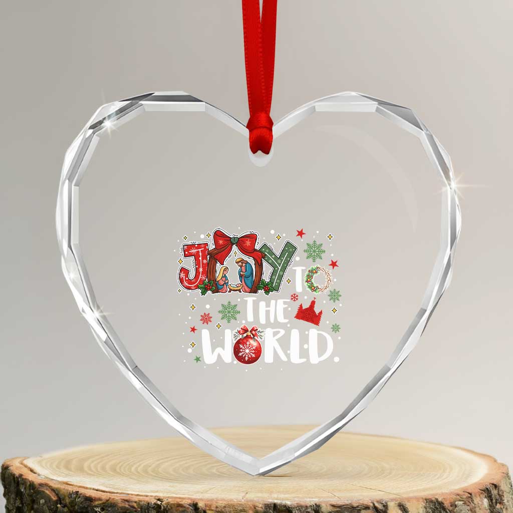Nativity Scene Christmas Heart Crystal Glass Ornament Joy To The World - Wonder Print Shop