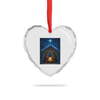 Nativity Scene Christmas Heart Crystal Glass Ornament O Come Let Us Adrove Him - Wonder Print Shop
