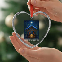 Nativity Scene Christmas Heart Crystal Glass Ornament O Come Let Us Adrove Him - Wonder Print Shop