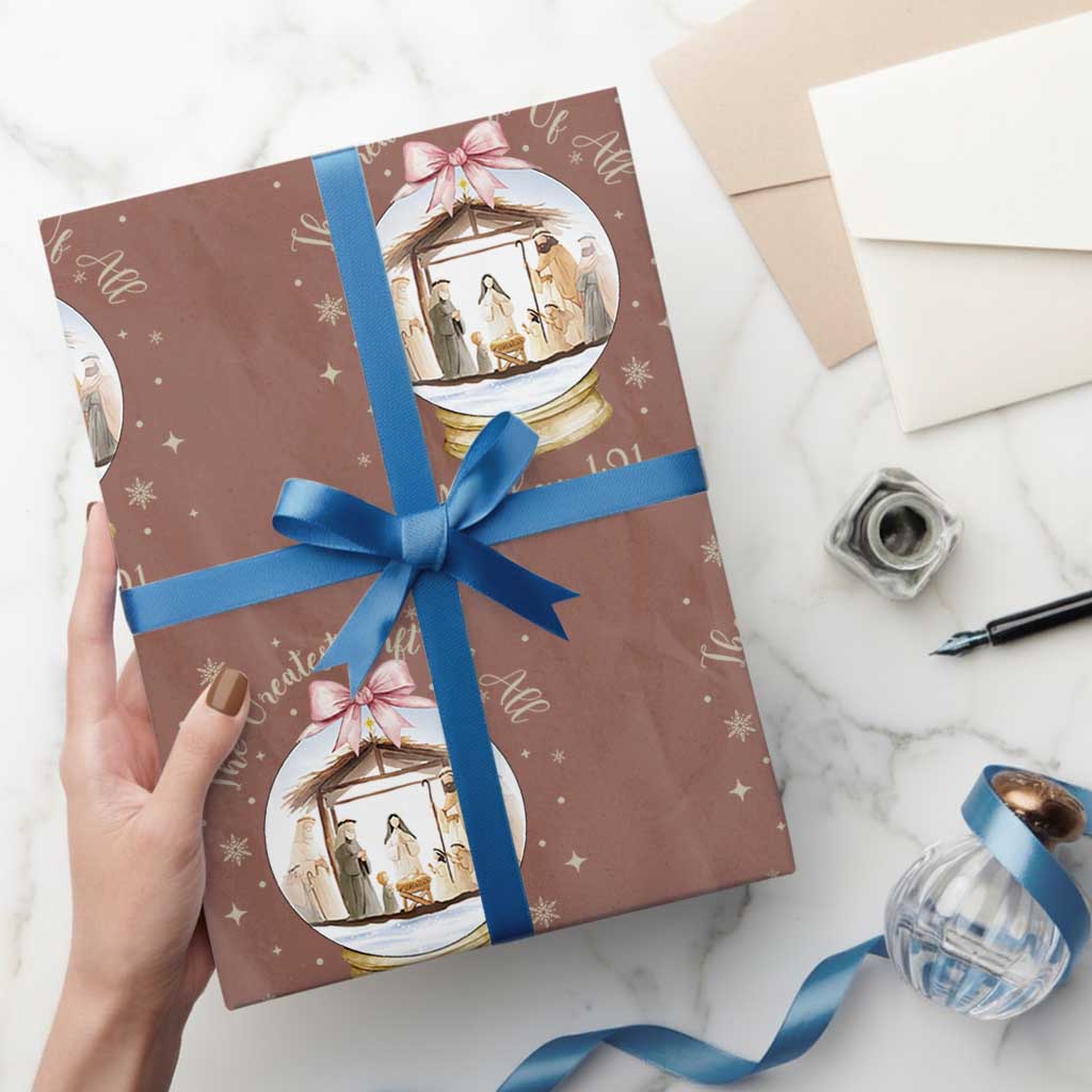 Nativity Scene Christmas Wrapping Paper Roll The Greatest Gift of All Christian Coquette Bow Matthew 1:21 - Wonder Print Shop