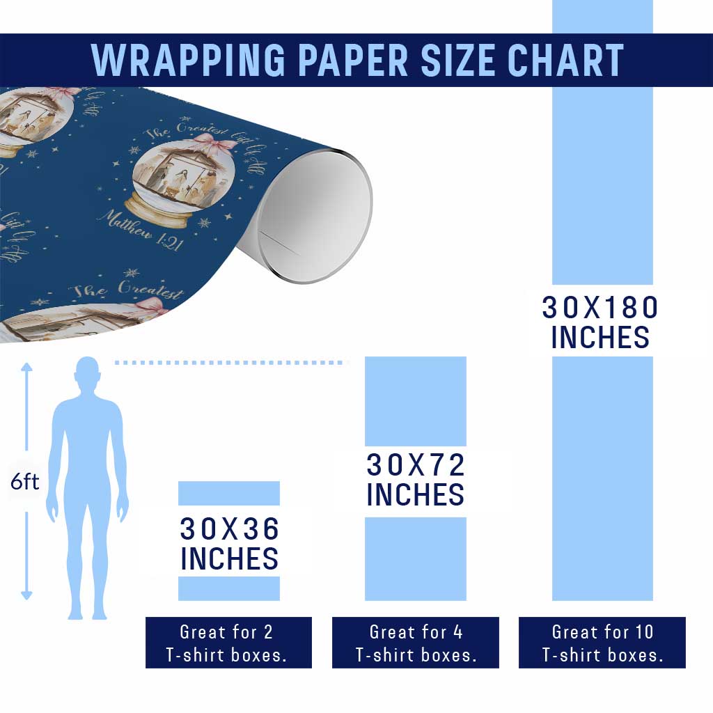 Nativity Scene Christmas Wrapping Paper Roll The Greatest Gift of All Christian Coquette Bow Matthew 1:21 - Wonder Print Shop