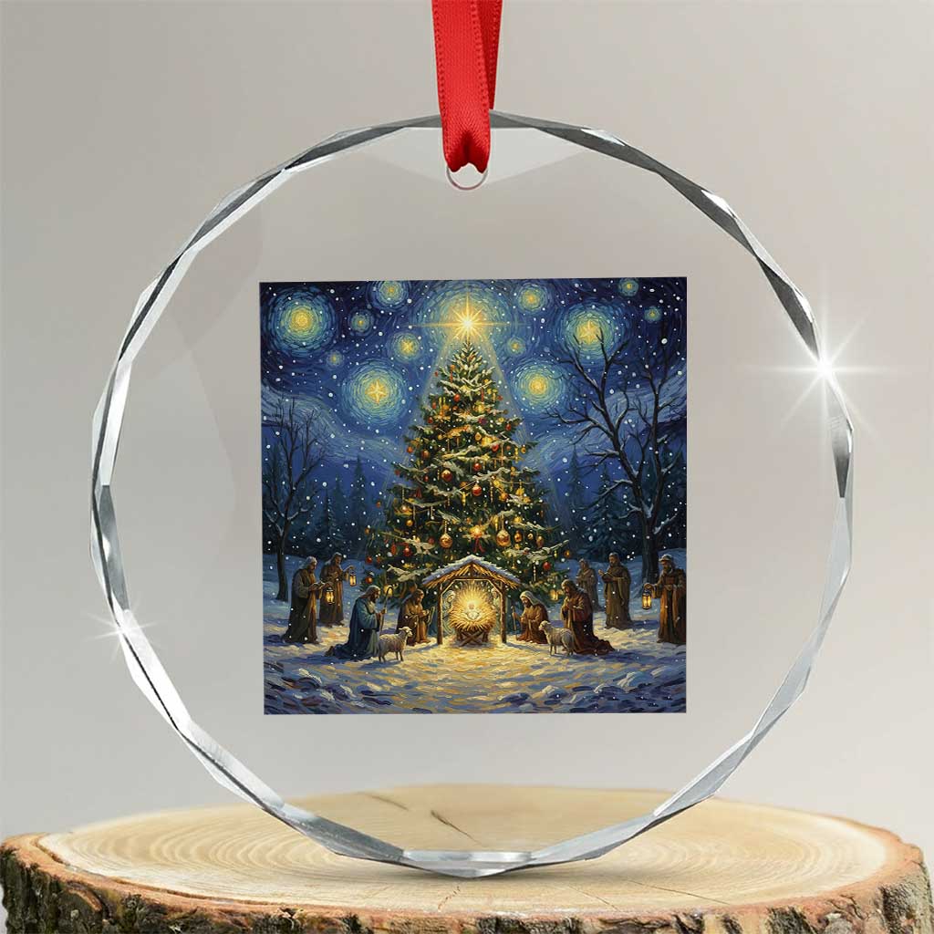 Nativity Scene Crystal Glass Ornament Christmas Starry Night Christian Jesus Baby Jesus Holiday - Wonder Print Shop