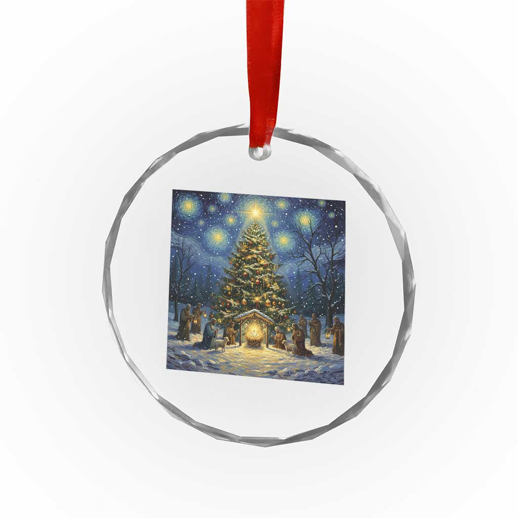 Nativity Scene Crystal Glass Ornament Christmas Starry Night Christian Jesus Baby Jesus Holiday - Wonder Print Shop