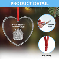 Nativity Scene Heart Crystal Glass Ornament Brightest Star of Bethlehem He Is Born Christian Christmas - Wonder Print Shop