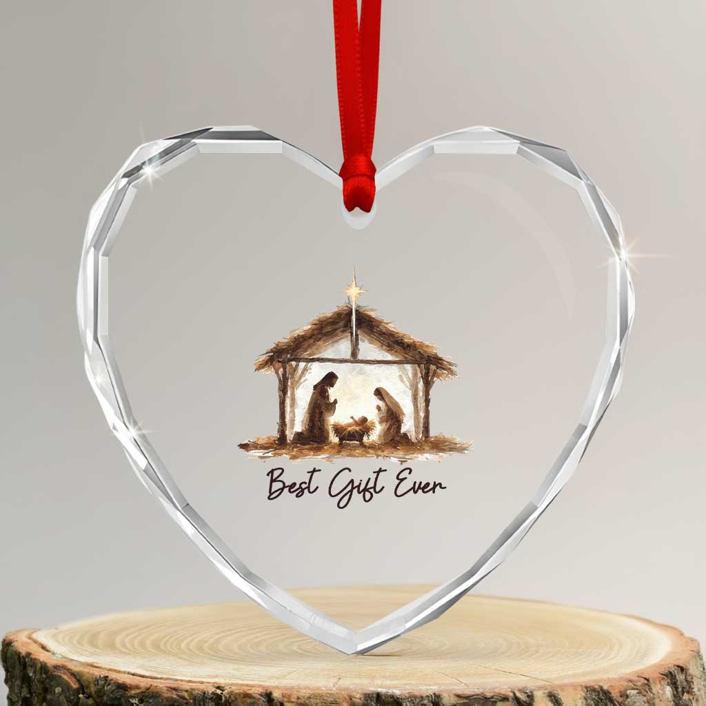 Nativity Scene Heart Crystal Glass Ornament Christian Christmas Jesus Best Gift Ever - Wonder Print Shop