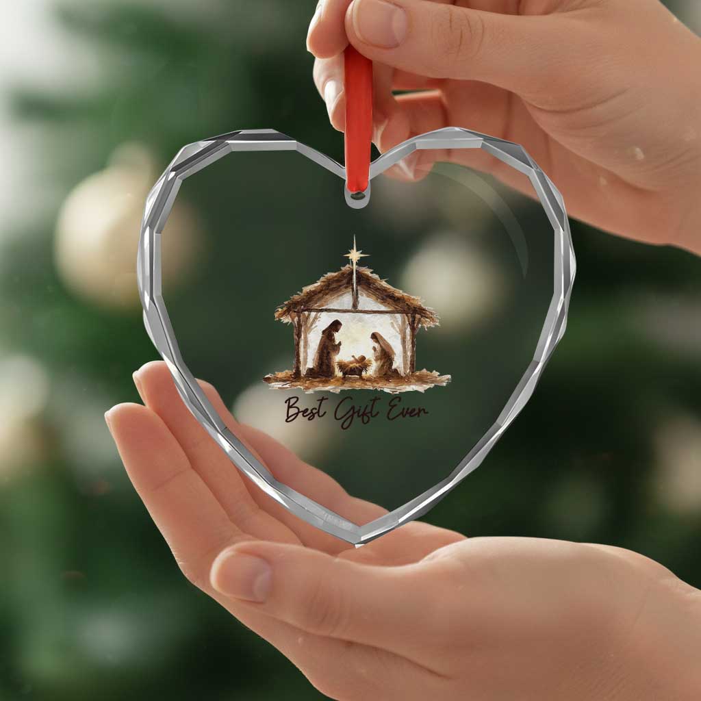 Nativity Scene Heart Crystal Glass Ornament Christian Christmas Jesus Best Gift Ever - Wonder Print Shop