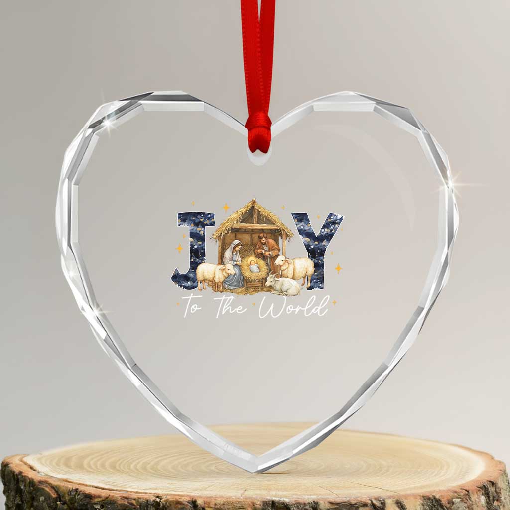 Nativity Scene Heart Crystal Glass Ornament Christian Christmas Jesus Joy To The World - Wonder Print Shop