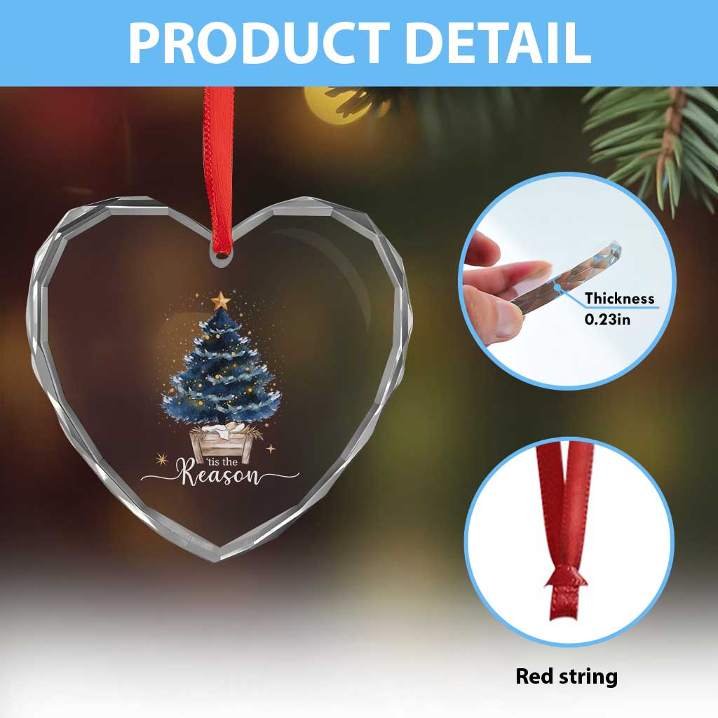 Nativity Scene Heart Crystal Glass Ornament Jesus Reason Tis The Season Christian Christmas Tree - Wonder Print Shop