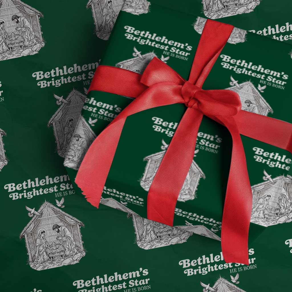 Nativity Scene Wrapping Paper Roll Brightest Star of Bethlehem He Is Born Christian Christmas - Wonder Print Shop