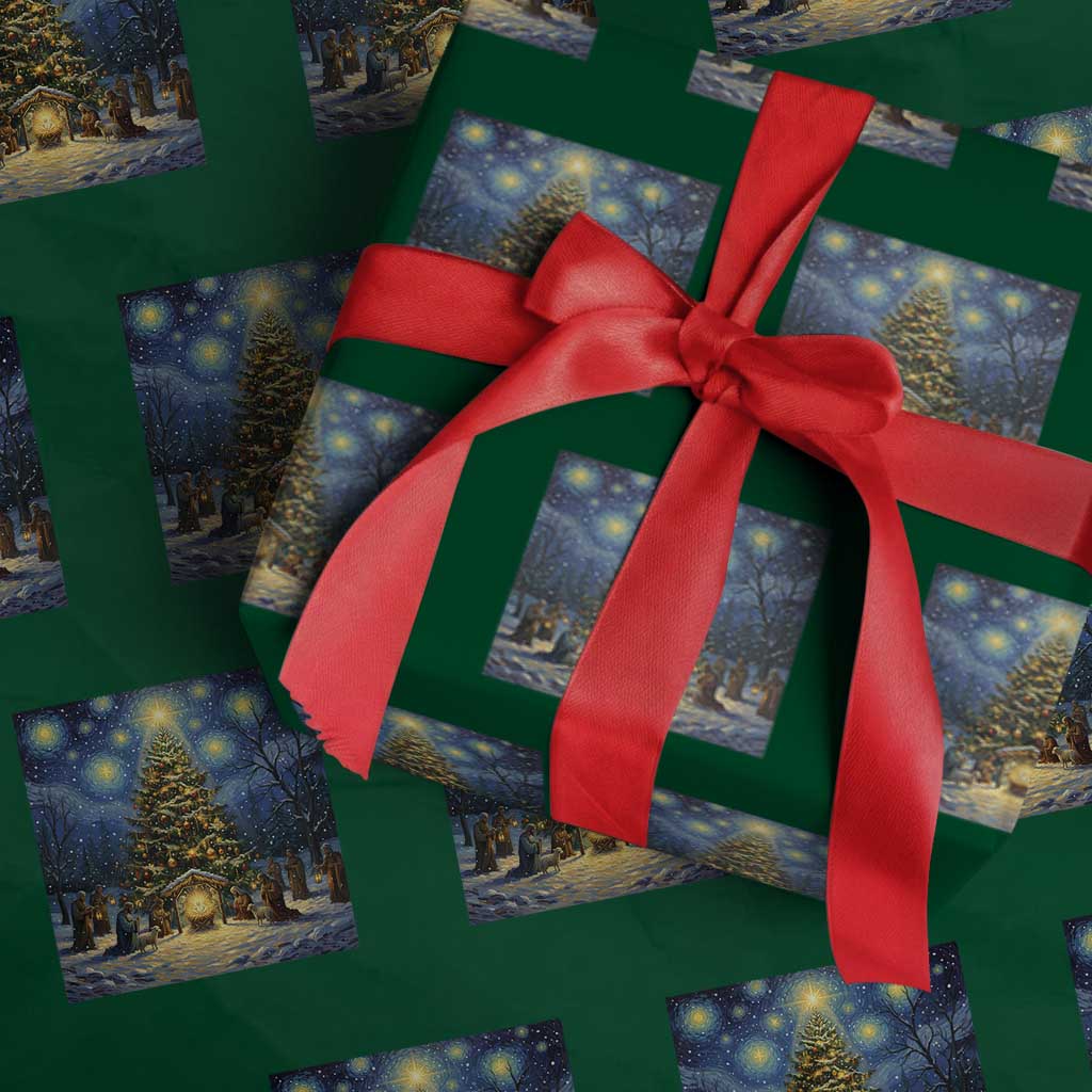 Nativity Scene Wrapping Paper Roll Christmas Starry Night Christian Jesus Baby Jesus Holiday - Wonder Print Shop