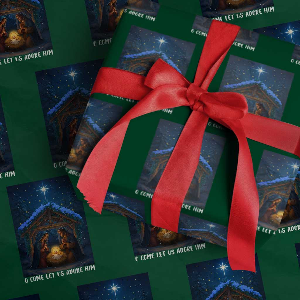 Nativity Scene Xmas Wrapping Paper Roll O Come Let Us Adrove Him - Wonder Print Shop