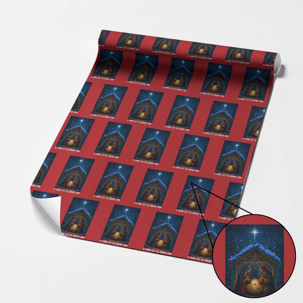 Nativity Scene Xmas Wrapping Paper Roll O Come Let Us Adrove Him - Wonder Print Shop