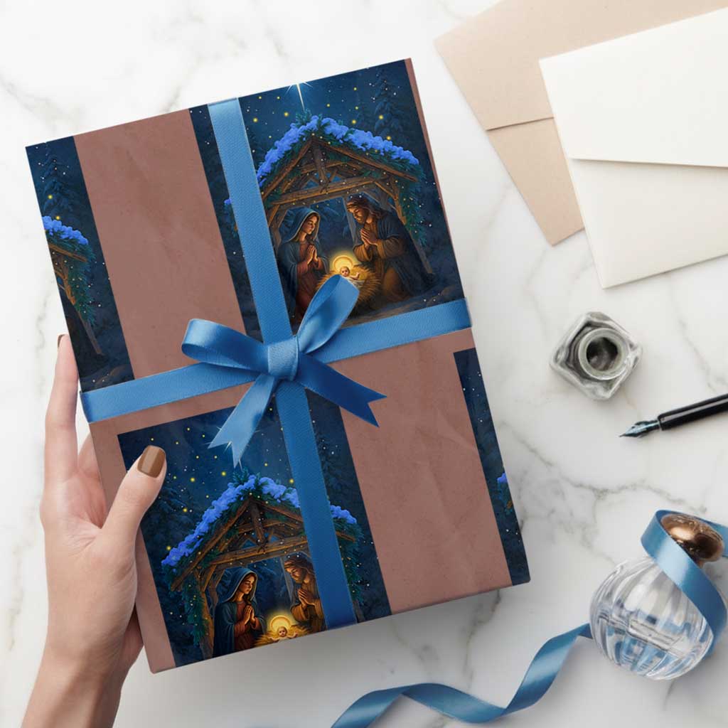 Nativity Scene Xmas Wrapping Paper Roll O Come Let Us Adrove Him - Wonder Print Shop