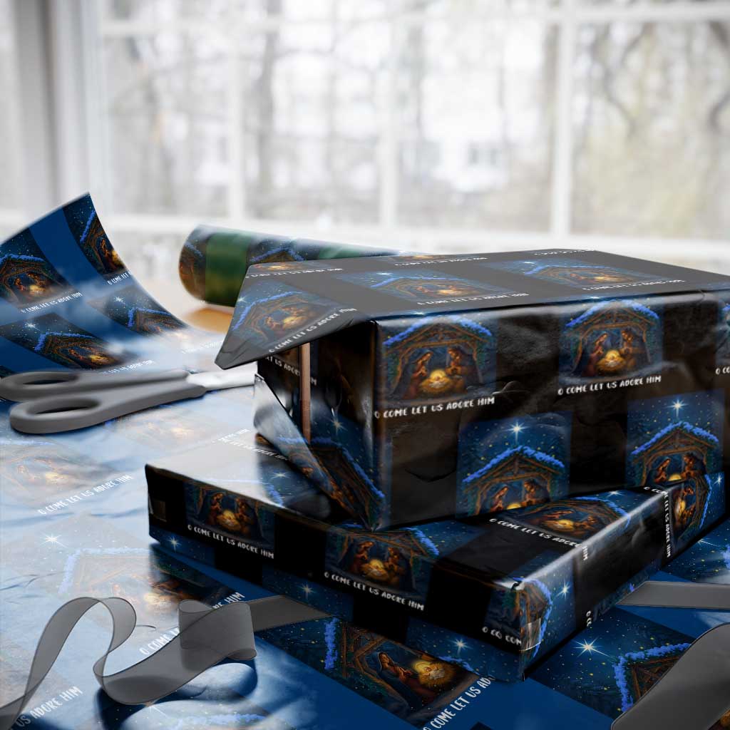 Nativity Scene Xmas Wrapping Paper Roll O Come Let Us Adrove Him - Wonder Print Shop
