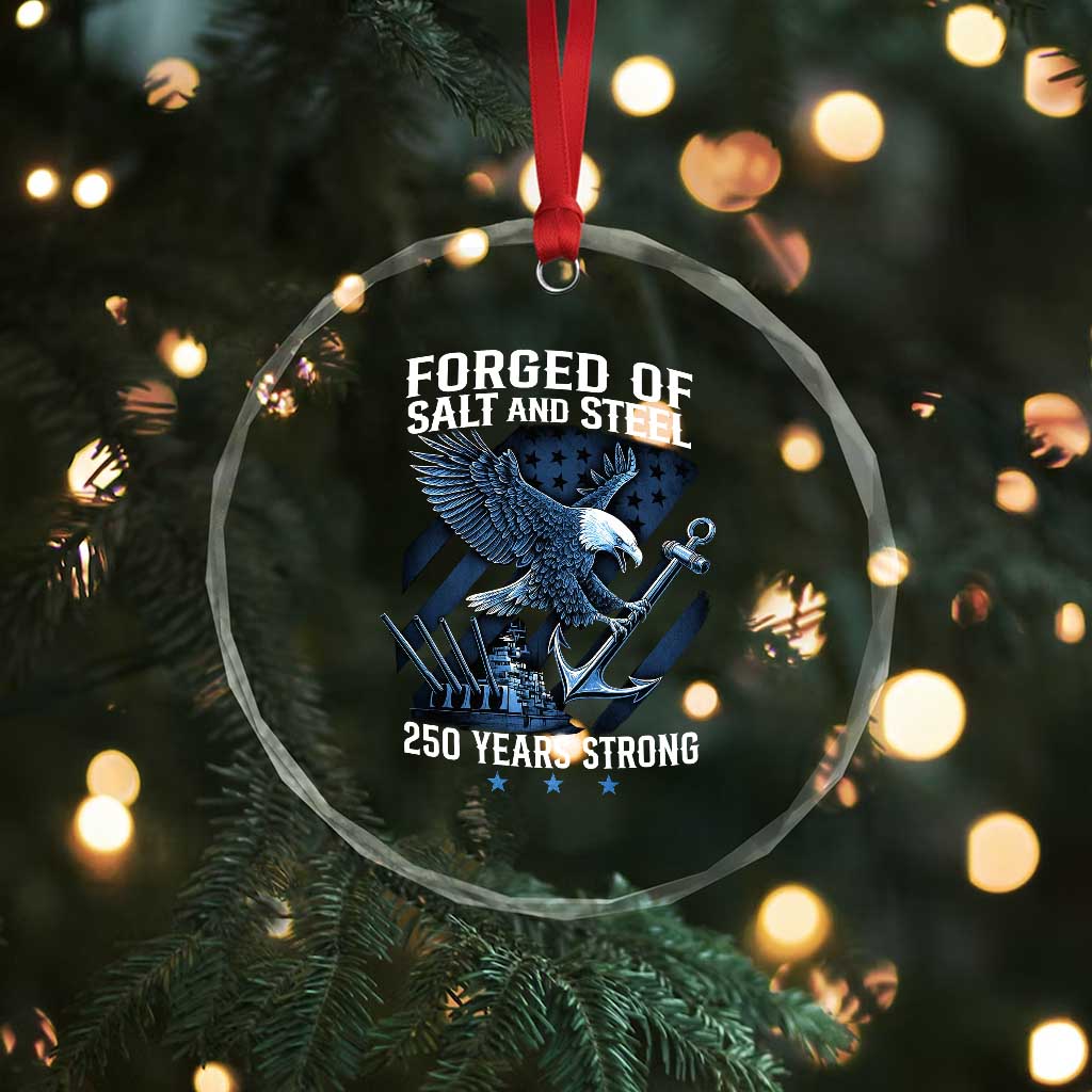 Navy Military 250th Anniversary Crystal Glass Ornament Forged Of Salt And Steel 250 Years Strong TS11