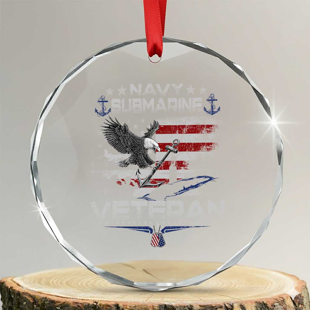 Navy Submarine Veteran Crystal Glass Ornament Military Patriotic Vintage American Flag