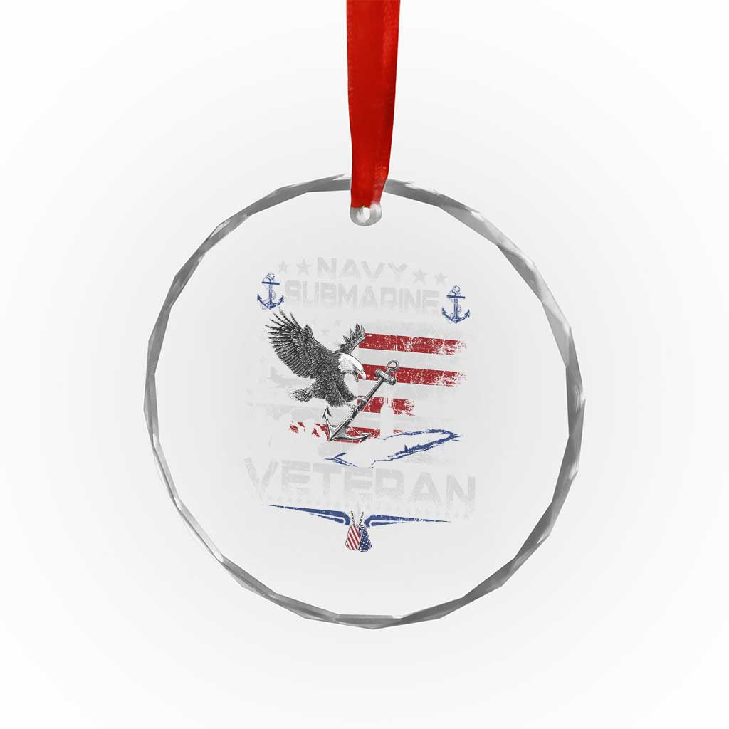 Navy Submarine Veteran Crystal Glass Ornament Military Patriotic Vintage American Flag