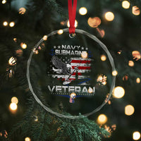 Navy Submarine Veteran Crystal Glass Ornament Military Patriotic Vintage American Flag