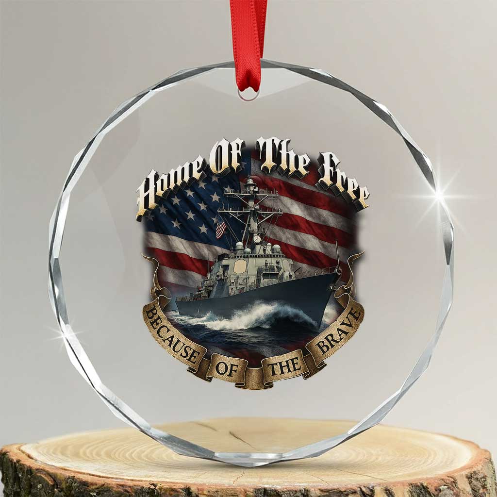 Navy Veteran Crystal Glass Ornament Home Of The Free Because Of The Brave American Flag - Wonder Print Shop