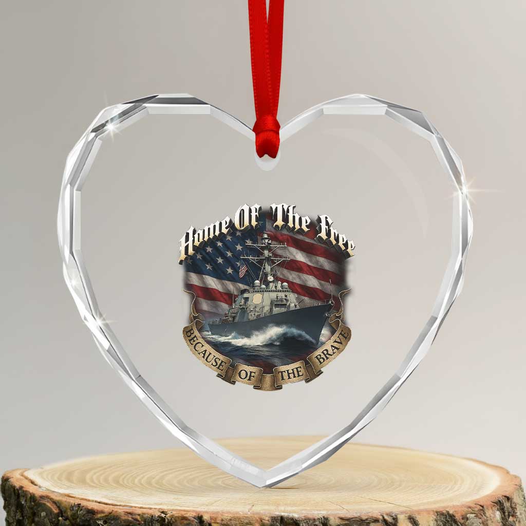 Navy Veteran Heart Crystal Glass Ornament Home Of The Free Because Of The Brave American Flag - Wonder Print Shop