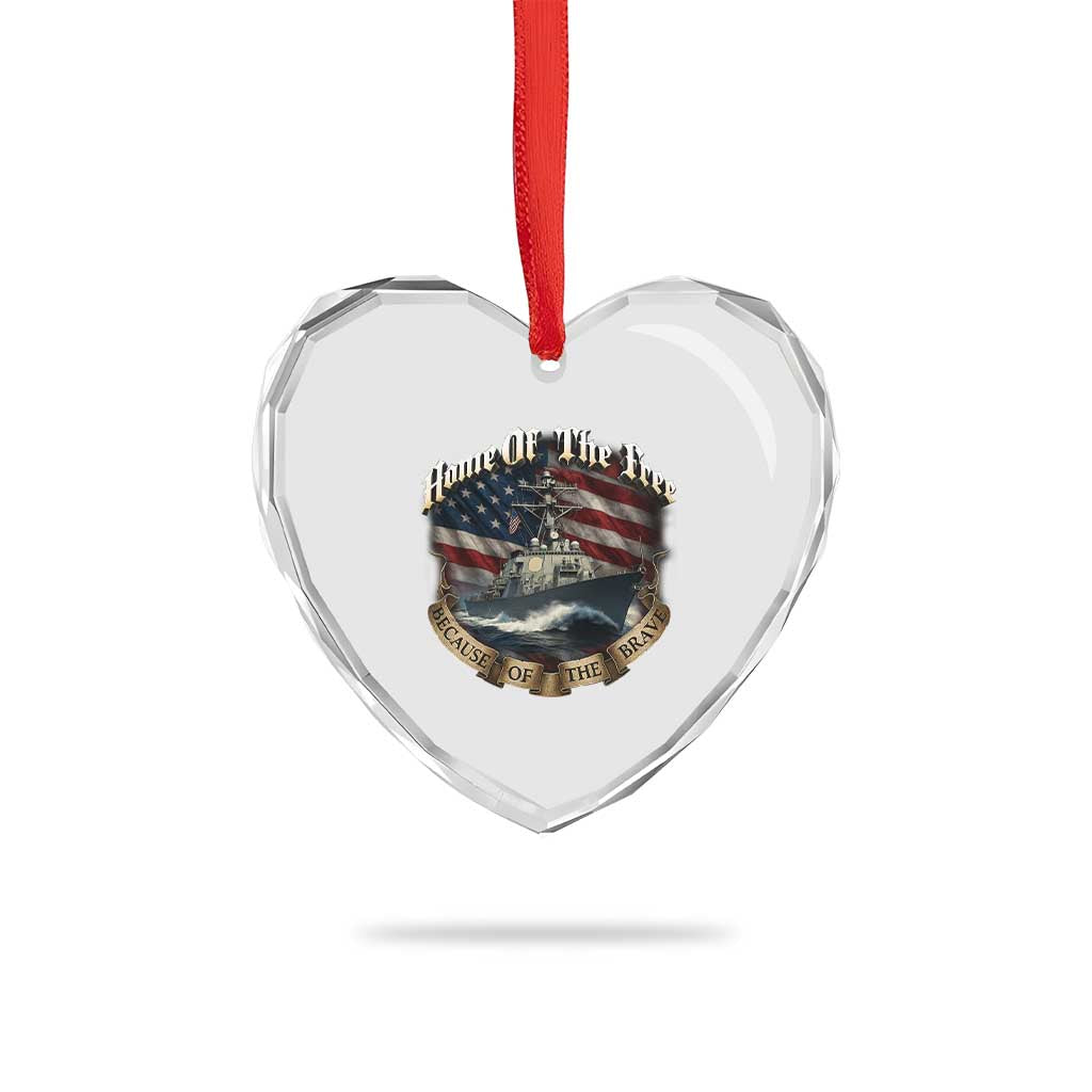 Navy Veteran Heart Crystal Glass Ornament Home Of The Free Because Of The Brave American Flag - Wonder Print Shop