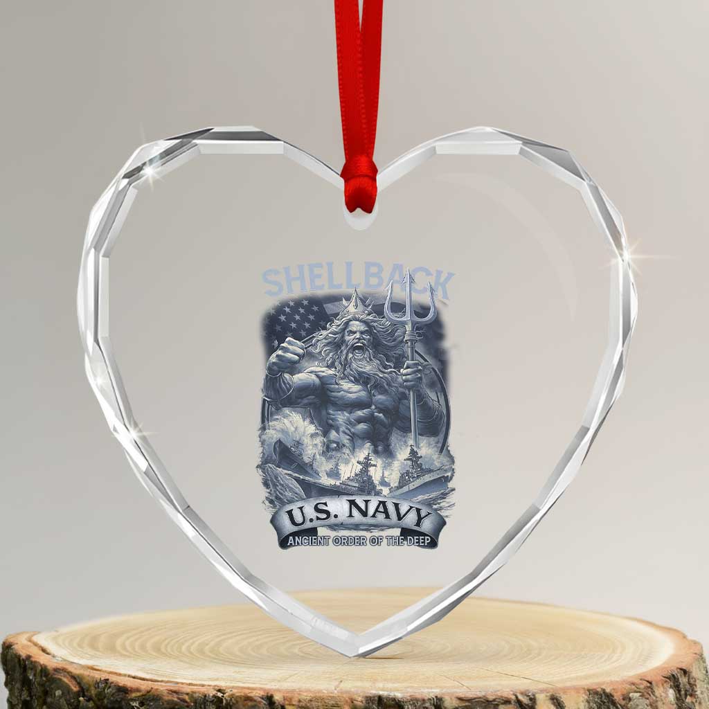 Navy Veteran Heart Crystal Glass Ornament King Neptune Shellback Ancient Order Of The Deep - Wonder Print Shop