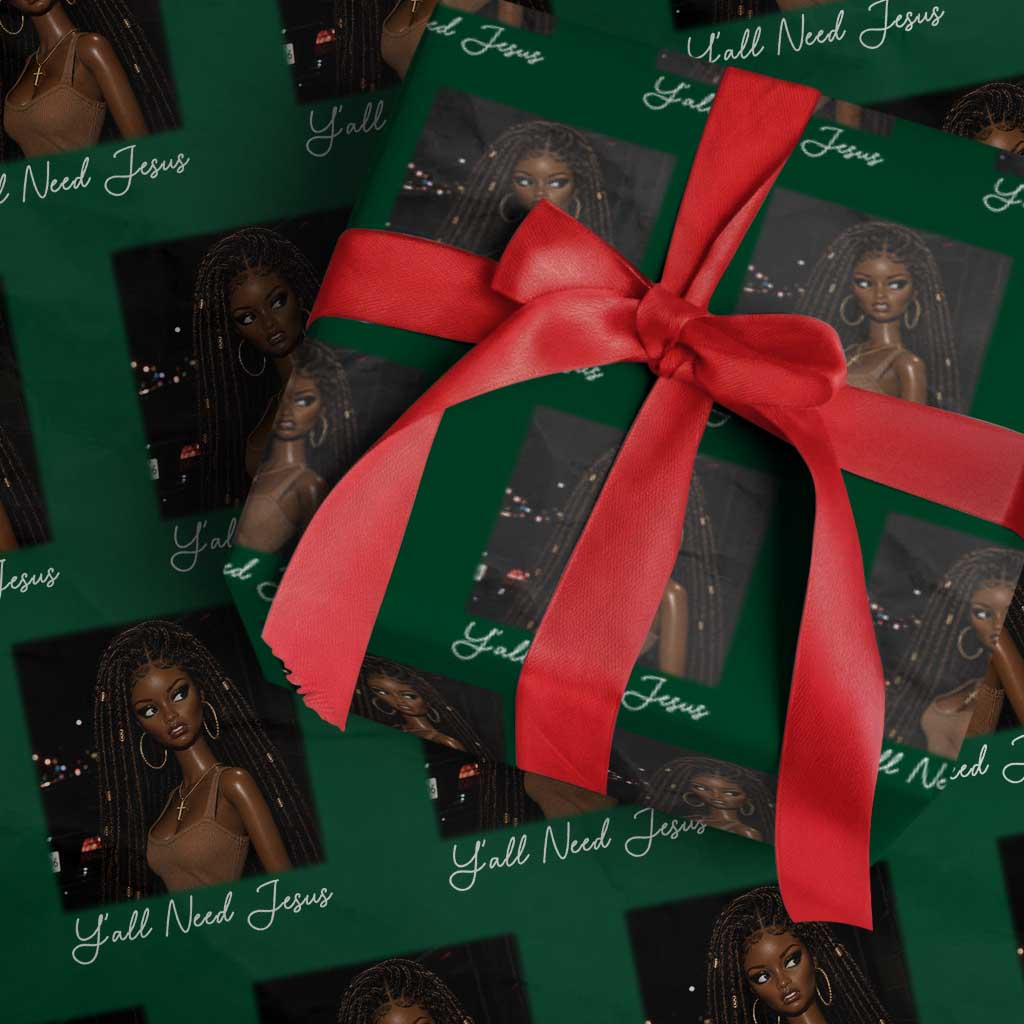 Need-Jesus Sarcastic Afro Doll Meme Funny Saying Christian Wrapping Paper Roll Black Girl African Pride