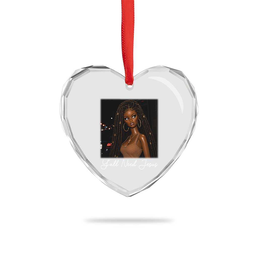 Need-Jesus Sarcastic Afro Doll Meme Funny Saying Christian Heart Crystal Glass Ornament Black Girl African Pride