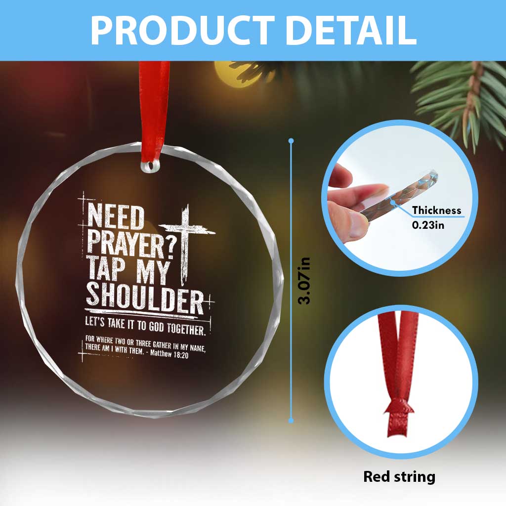 Need Prayer Tap My Shoulder Bible Verse Christian Crystal Glass Ornament