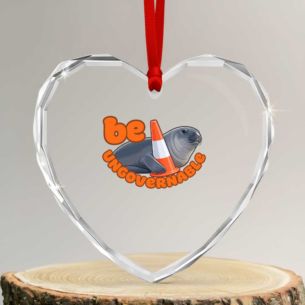 Neil The Seal Be Ungovernable Heart Crystal Glass Ornament Funny Tasmania Elephant Seal Road
