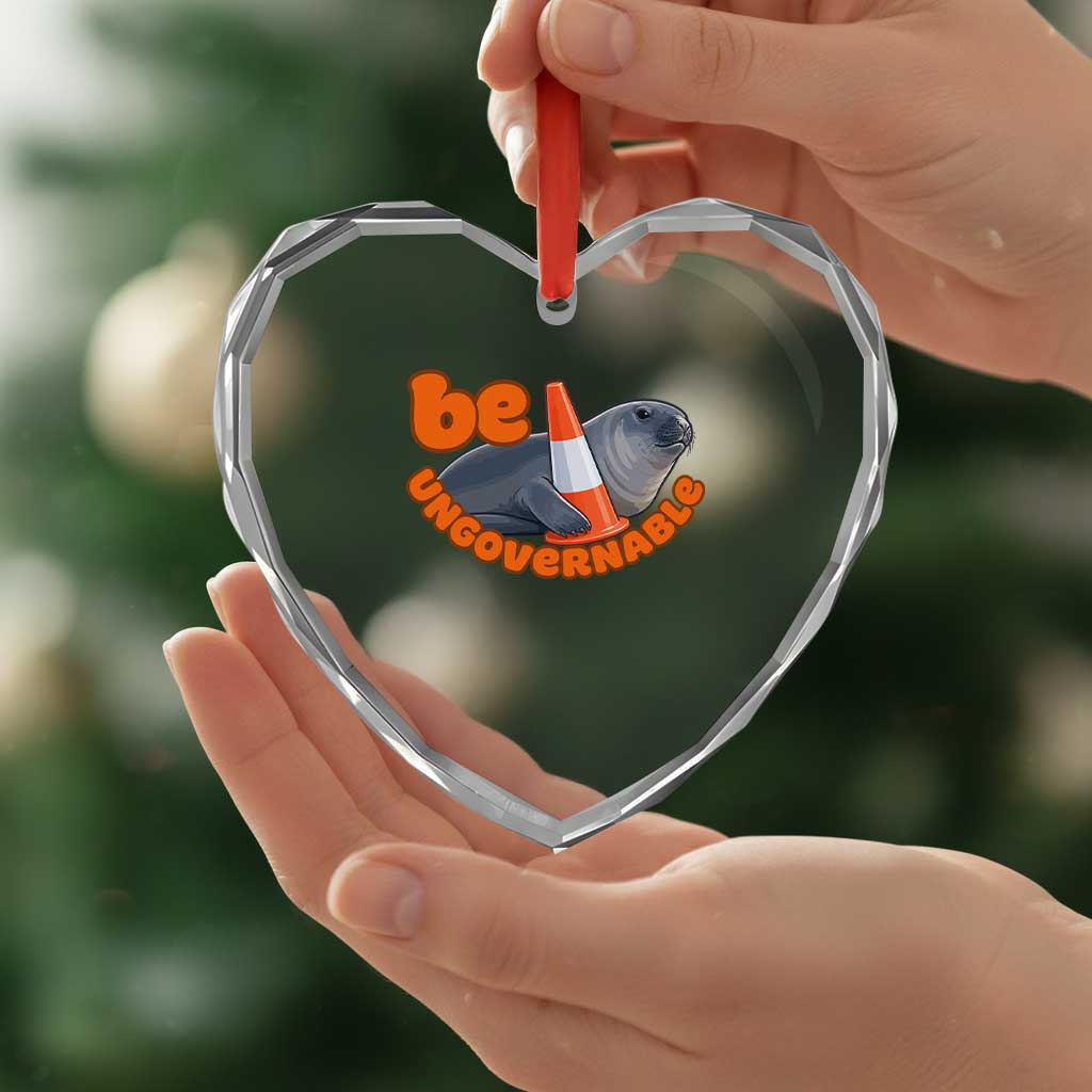 Neil The Seal Be Ungovernable Heart Crystal Glass Ornament Funny Tasmania Elephant Seal Road