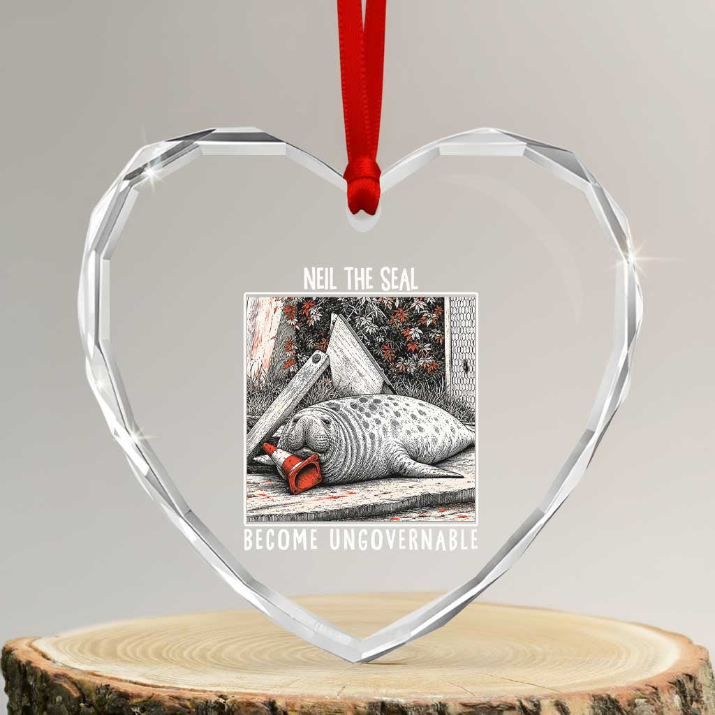 Neil The Seal Become Ungovernable Heart Crystal Glass Ornament Vintage Elephant Seal Animal Meme