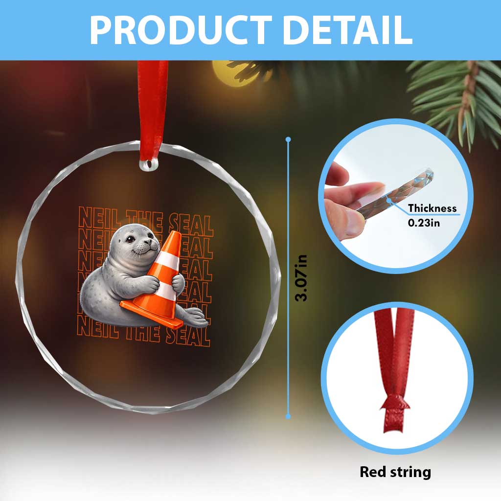 Neil The Seal Groovy Crystal Glass Ornament Retro Vintage Cute Seal Lover Graphic