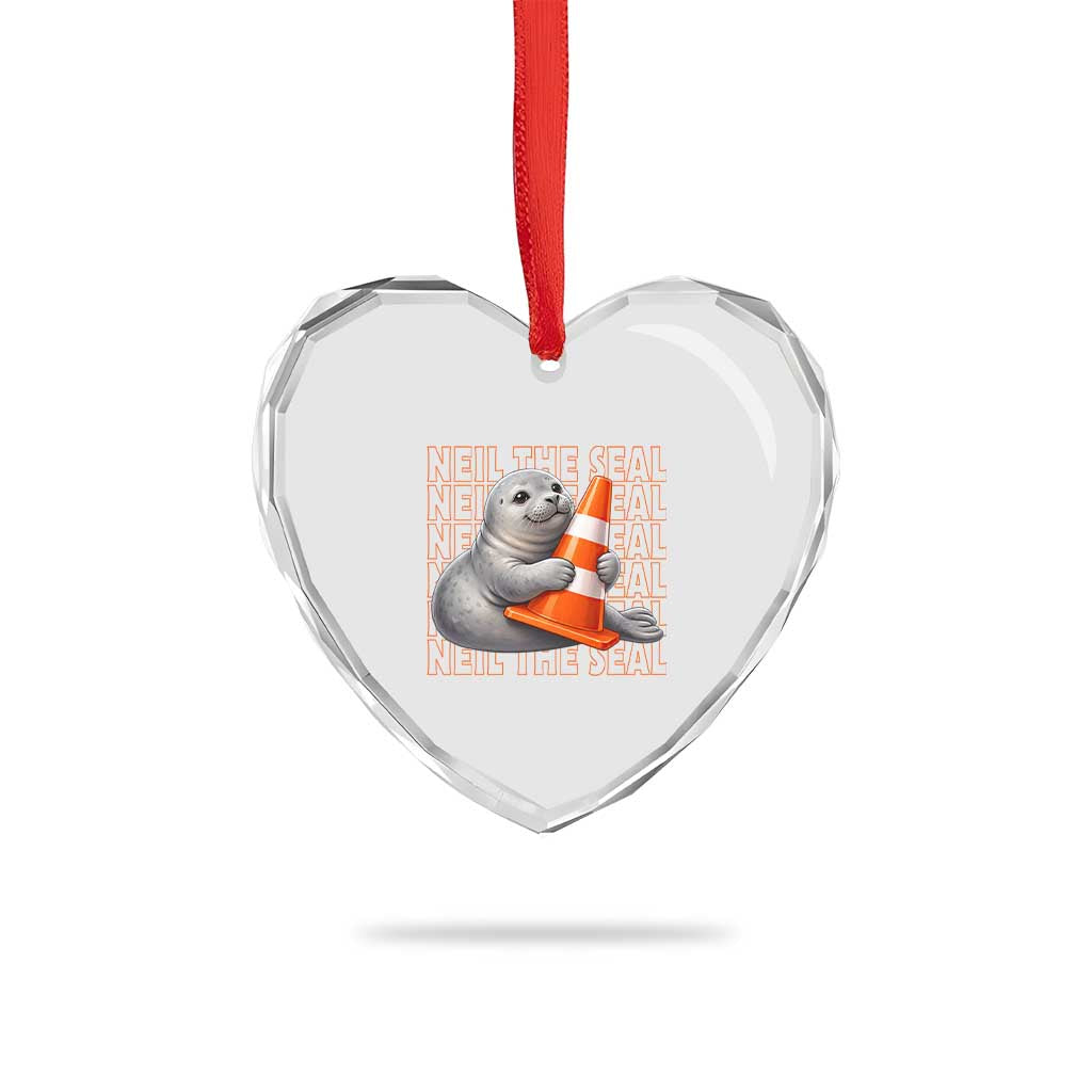 Neil The Seal Groovy Heart Crystal Glass Ornament Retro Vintage Cute Seal Lover Graphic