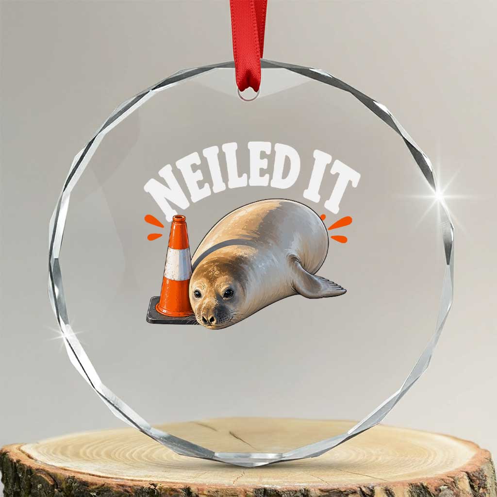 Neil The Seal Nailed It Crystal Glass Ornament Funny Tasmania Elephant Seal Traffic Cone Meme Art